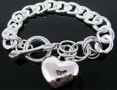 Sterling Silver Chunky Heart Charm Bracelet