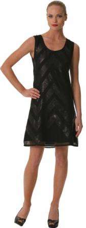 Jenni Button Black Chevron Beaded Cocktail Dress  - Size: 32