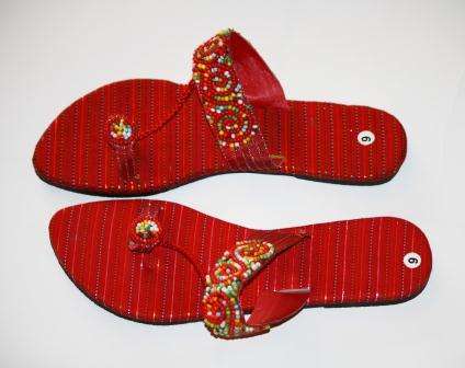 SALE - Red Beaded Sandals From India - Size: 4