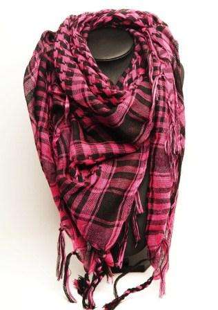 Chic Square Check Scarf with Fringe - Pink