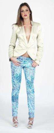 JENNI BUTTON Designer Azul Print Pants - Size: 34