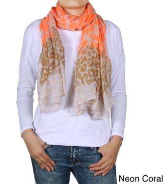 Leopard Print Neon Coral Scarf