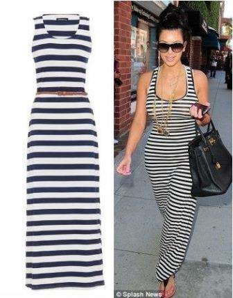 Navy & White Maxi Dress  - Size: 34