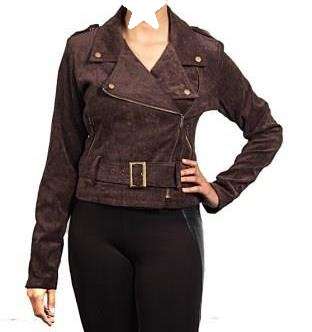 Brown Faux Suede Biker Jacket - Size: Small & Medium