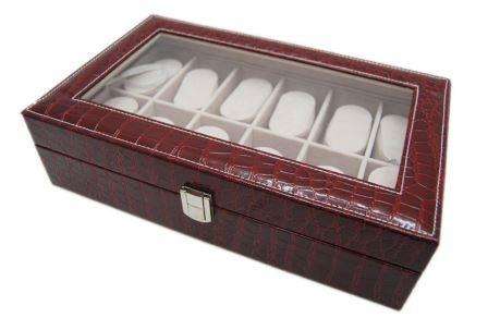 12 Slot Croc Faux Leather Watch Case - Burgandy