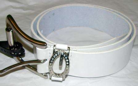 Authentic GUESS White Genuine Leather Diamante Belt [Large]