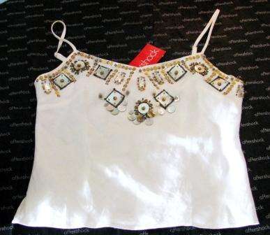 AFTERSHOCK Designer Beaded Linen Top - Size: S/M/L