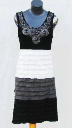 Black Beaded Frilly Layer Dress - Size: 36
