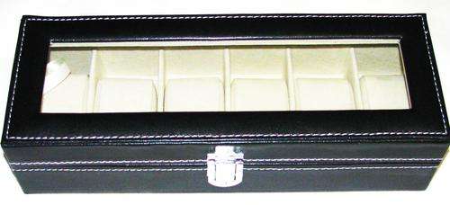 Black Leather Case For 6 Watches