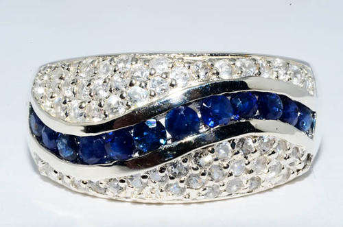 BEAUTIFUL NATURAL BLUE AND WHITE SAPPHIRE CLUSTER RING 2.72CT -SIZE 10.25