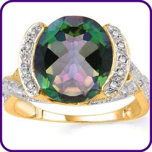 GORGEOUS STERLING SILVER .925 /14ct GP WITH 4.14CT MYSTICAL TOPAZ + ROUND WHITE DIAMONDS