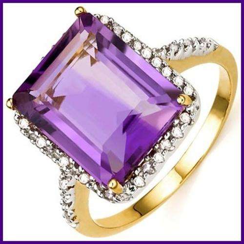 GORGEOUS AMETHYST AND DIAMONDS .925 STERLING SILVER RING