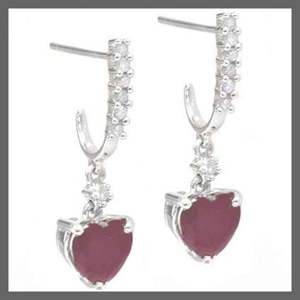 LOVELY 10K SOLID WHITE GOLD PAIR OF DIAMOND AND RUBY EARRINGS