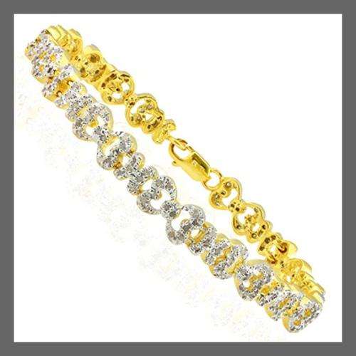 BEAUTIFUL 0 .925 STERLING SILVER BRACELET W/ 14ct GOLD/ AND 198 ROUND DIAMONDS 1.48 CT