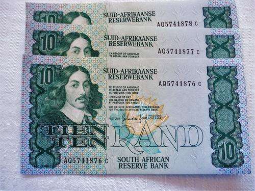 SOUTH AFRICAN R10 BANKNOTES EXCELLENT UNC CONDITION  1985 aq 5741876 - 78  (SET OF 3 NOTES)
