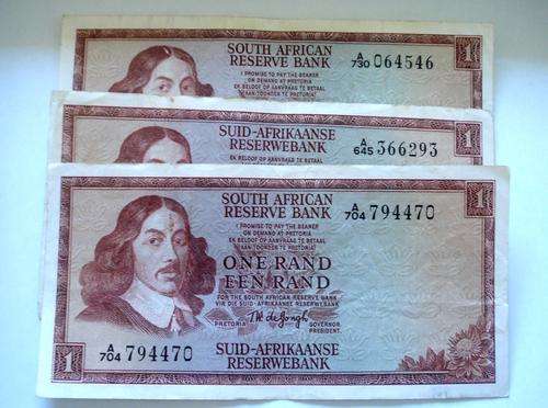 1967-72  SET OF 3 R1 BANK NOTES - T.W. DE JONGH  (USED)