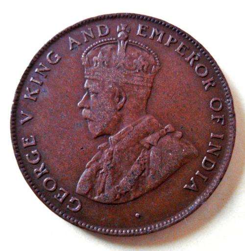 1921  MAURITIUS  5 CENTS   GEORGE V  KING AND EMPEROR OF INDIA BRONZE
