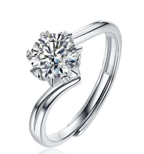 Charming 0.5CT Moissanite Diamond on 925 Sterling Silver Adjustable Ring