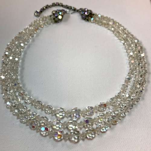 Vintage triple strand Aurora Borealis crystal necklace