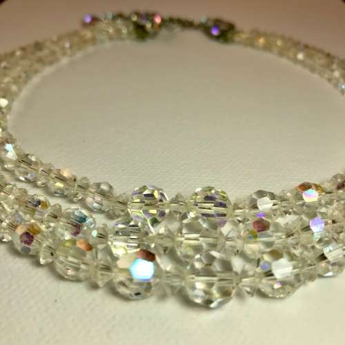 Vintage triple strand Aurora Borealis crystal necklace