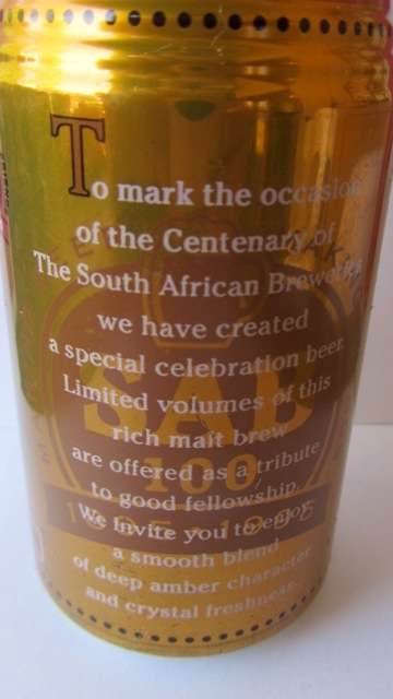 Limited Edition Beer Can : Centenary Lager - 1895 to 1995 : SAB 100 years of brewing excellence