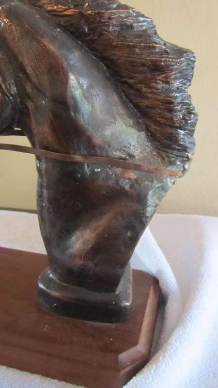 Horse Head Bust on Wooden Stand - Very Heavy