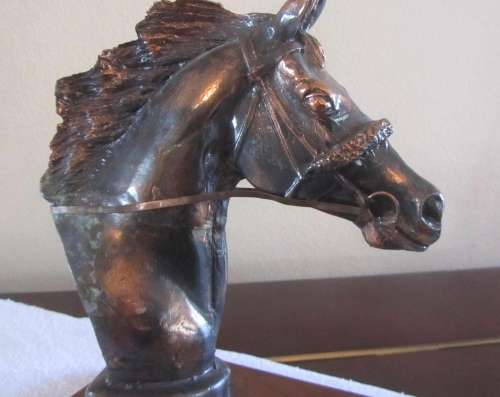 Horse Head Bust on Wooden Stand - Very Heavy