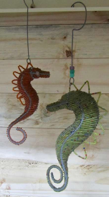 2 Wire, Beaded Hanging Sea Horses - both for one bid