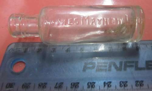 6 Small Vintage Glass Bottles - Bovril, Crown Perfumery, Heynes Mathew Ltd etc