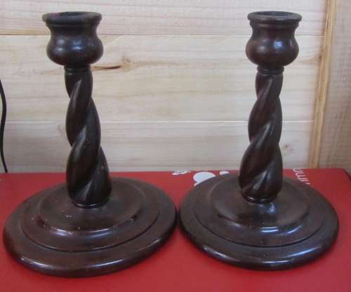 Set of Small Stinkwood Candlesticks - J van Reenen