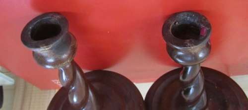 Set of Small Stinkwood Candlesticks - J van Reenen