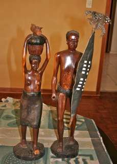 2 Carved, Wooden African Statues - Man & Woman : Approximately 60cm high