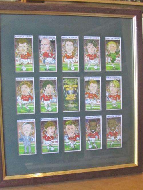 Framed Manchester United trading cards - KINGS OF EUROPE - full set of 15