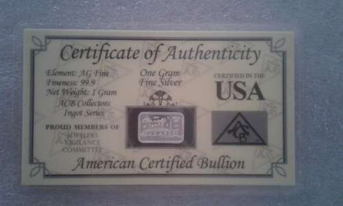 SOLID SILVER BULLION MINTED. ONE GRAM 99.9 FINE.