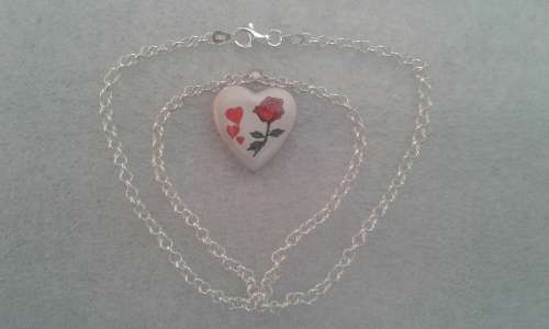 Sterling Silver Color Rose Heart Locket With Chain.
