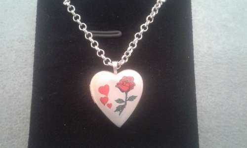 Sterling Silver Color Rose Heart Locket With Chain.