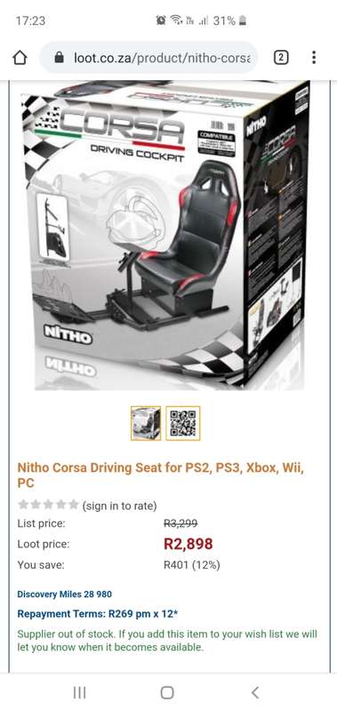 LOGITEC G29 STEERING WHEEL AND CORSA RACING SEAT BUNDLE