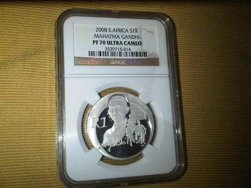 ***Mahatma Ghandi 2008 Silver R1 Protea PROOF Ultra Cameo PF70 *** Perfect Grade!!!