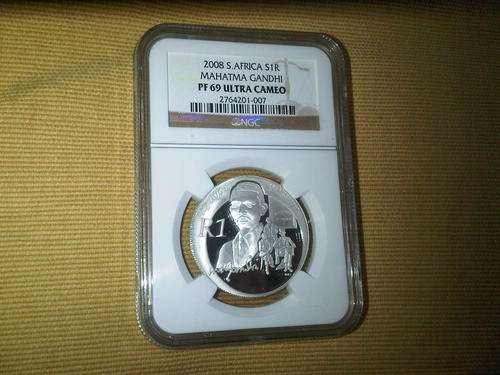 ***Mahatma Ghandi 2008 Silver R1 Protea PROOF Ultra Cameo PF69 *** 2nd Highest Grade!!!