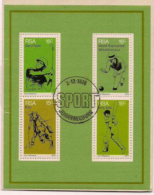 RSA 1976 Four Sports Stamps (Minisheet No 3 SACC 414) Cancelled, Never Hinged