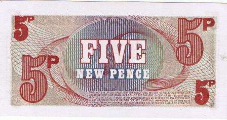 British Armed Forces 5 New Pence Note UNC