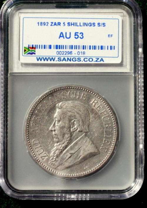1892 ZAR SS CROWN 5/- AU 53
