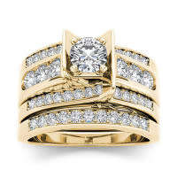 2pcsSet Luxury 18K Gold Round Cut White Sapphire Diamond Ring Set Anniversary Gift Engagement