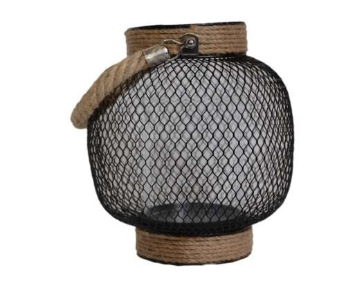 Outdoor lantern with glass candle holder inside