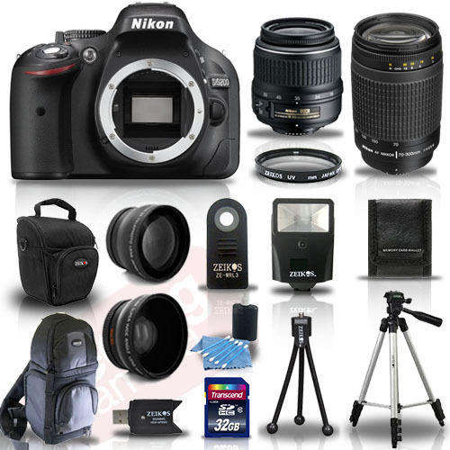Nikon D5200 Digital SLR Camera + 4 Lens Kit: 18-55mm VR + 70-300 mm +32GB Kit