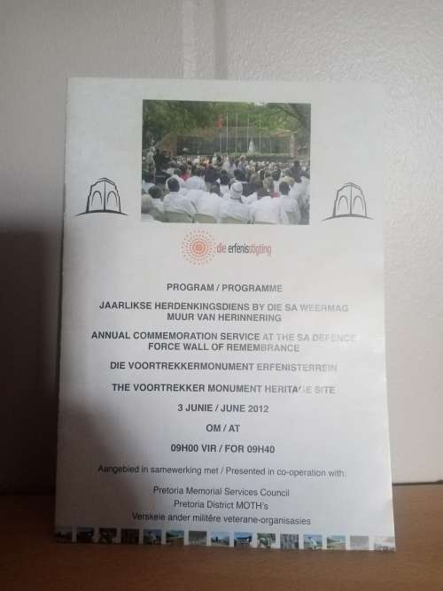 Program Annual Commemoration service at the SA Defence Force wall of rememrance
