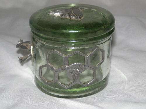 Stunning glass and pewter trinket jar