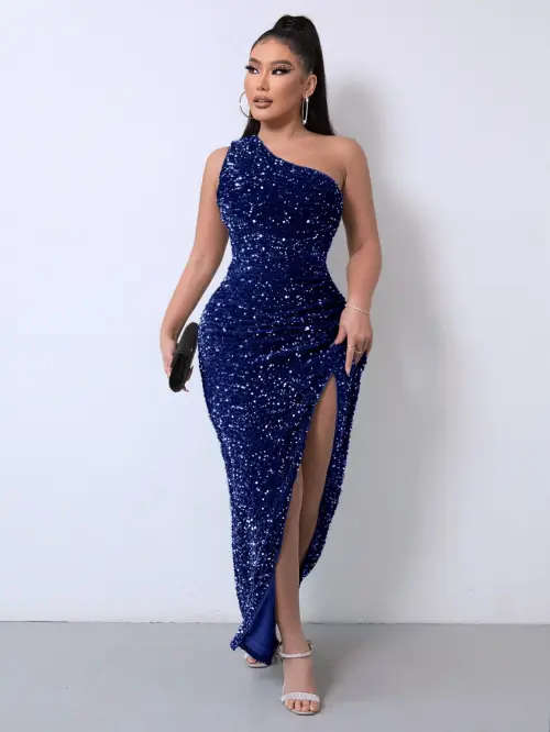Formal Elegant Royal Blue Sequins Dress