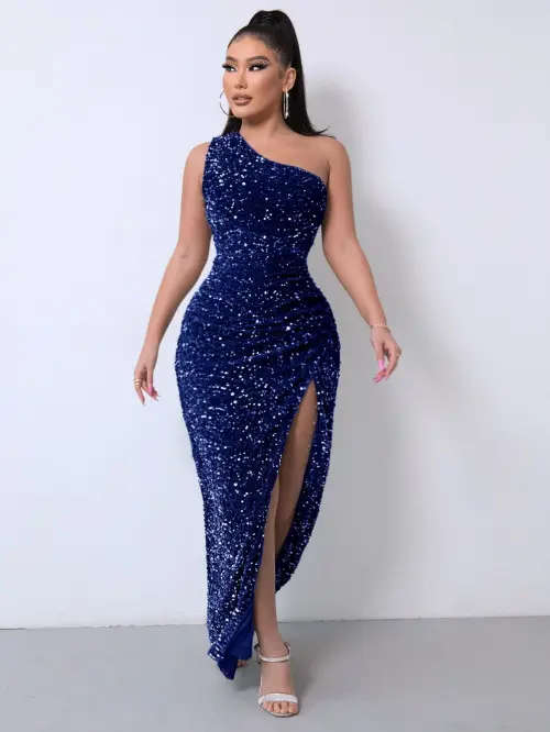 Formal Elegant Royal Blue Sequins Dress