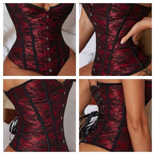 Deep Red Lace Up Corset